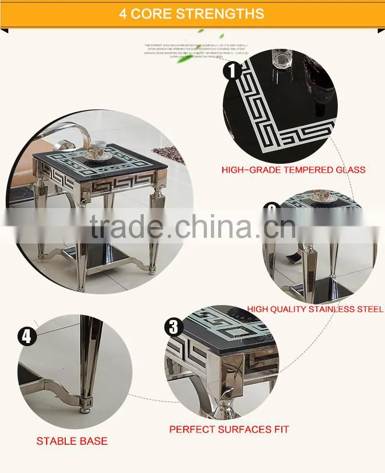 D375 Black End Table Modern Square Glass Side Table