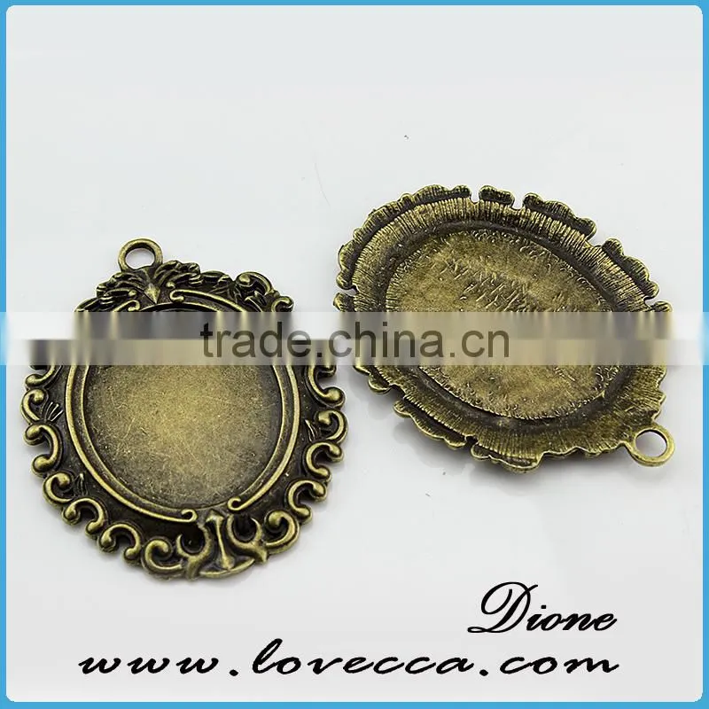 Antique brass color diy bronze setting,18x25mm antique brass plated oval pendant