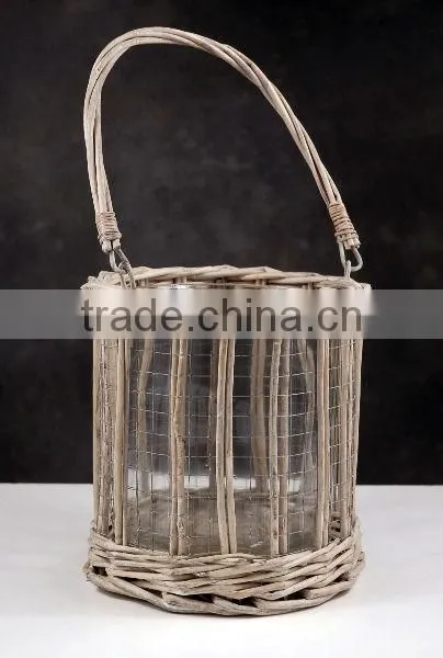 Newest romantic willow wicker candle holder for table and home decoration with handle and wire frame/ home decoration/bath relax