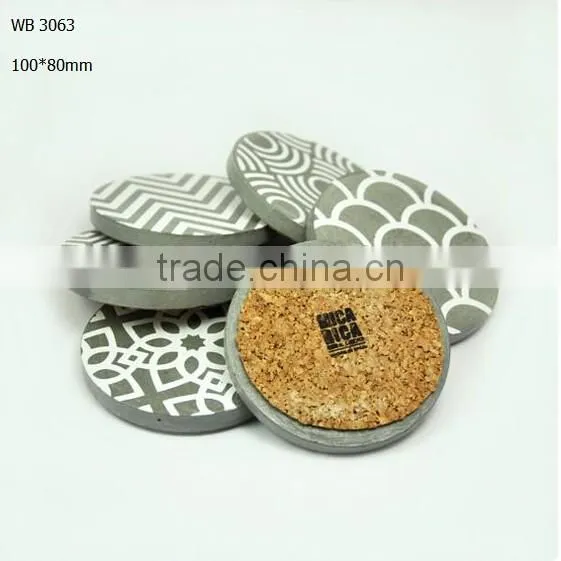 6 set hand made screen-printed in white patterned Concrete Coasters