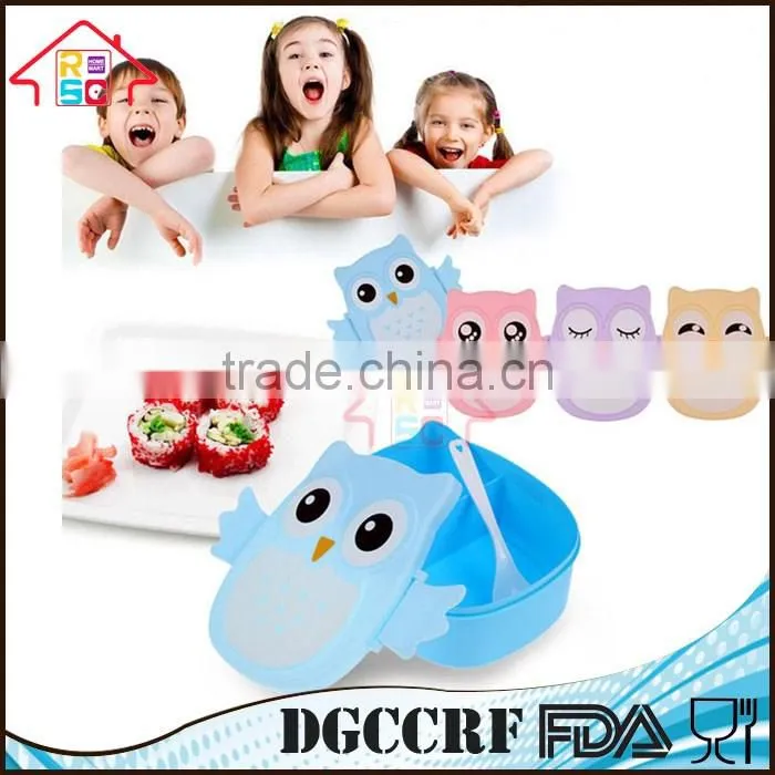 NBRSC Hot Selling Microwave Cartoon Owl Lunch Box Plastic Food Container Leak proof Portable Bento Box with Spoon Purple
