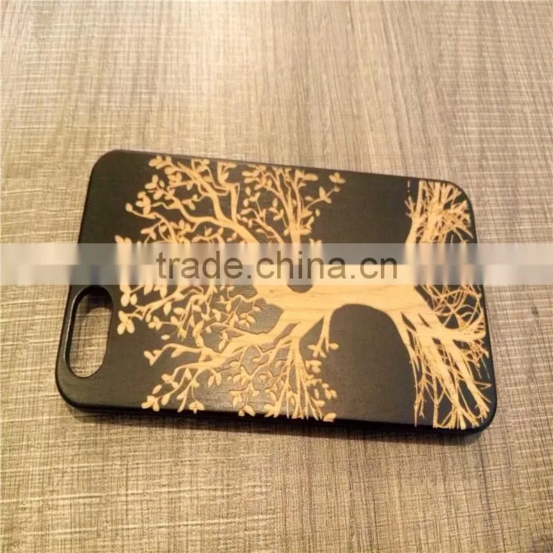 Classical Chinese 2017 newest design PC sticked with wood cartoon carving cell phone case for Iphone