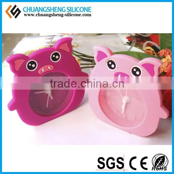 Cute Pig Watch shape silicone table alarm clock in the bedroom for children