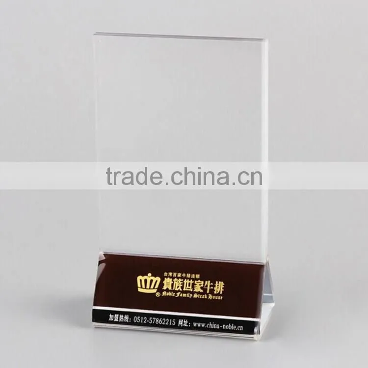 Full printing triangle acryic menu holder for restaurant