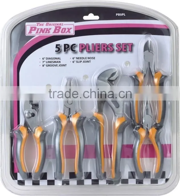 5PCS pliers set(5" long nose pliers/6"diagonal pliers/6"combination pliers/6"long nose pliers/6"water pump pliers)