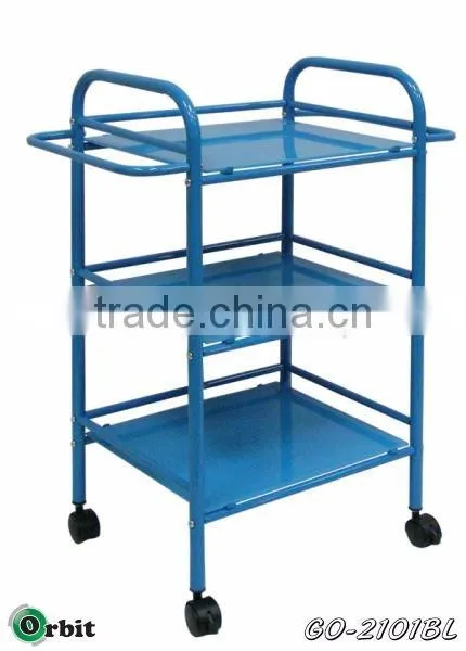 Elegant Looking 3 Tiered Color Glass Food Serving Trolley