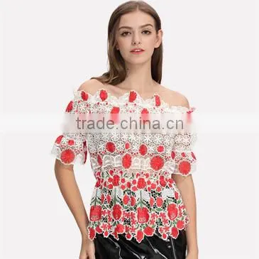 Lady fashion cutting long peasant sleeve blouse design