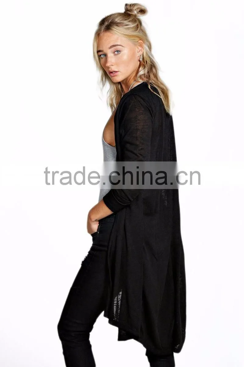 latest fashon black jersey longline cardigan for women