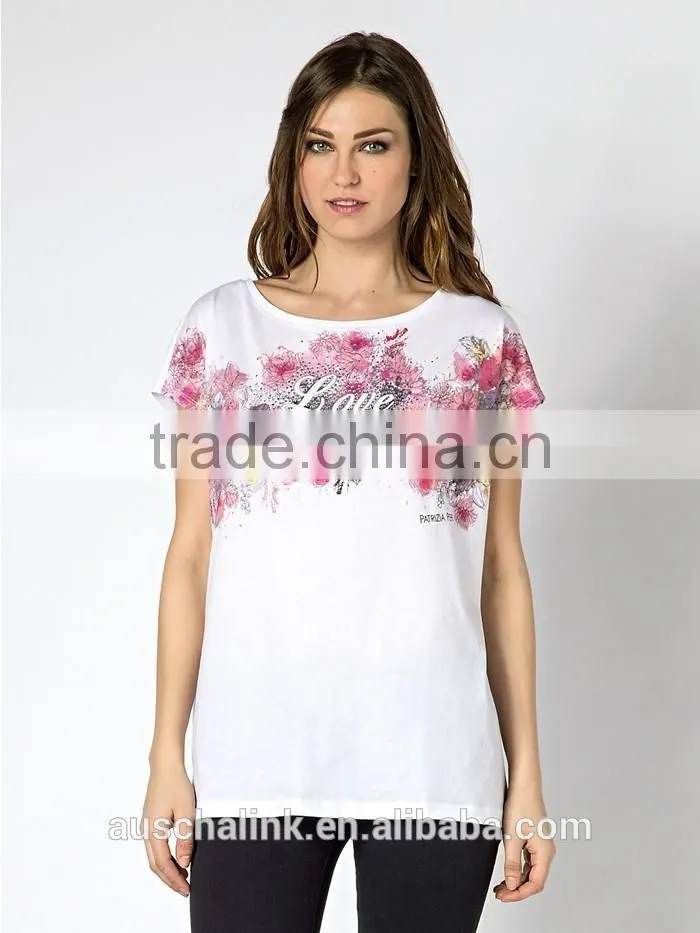 high quality girls short sleeve printed 100% cotton jersey t shirt