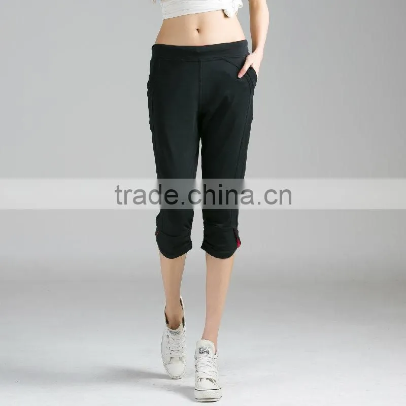 Womens High Quality Fitness Yoga Black Cropped Pants