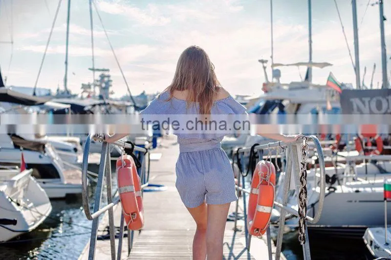 Womens Ruffle Striped Jumpsuit Girls Sexy Romper
