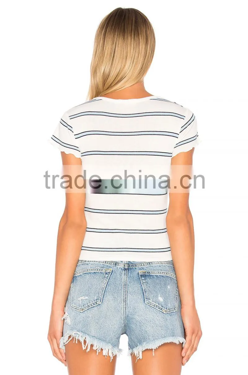 2018 Guangzhou Shandao Factory New Design Summer Casual 160g 100% Cotton Short Sleeve O-Neck Wholesale Striped T-Shirt