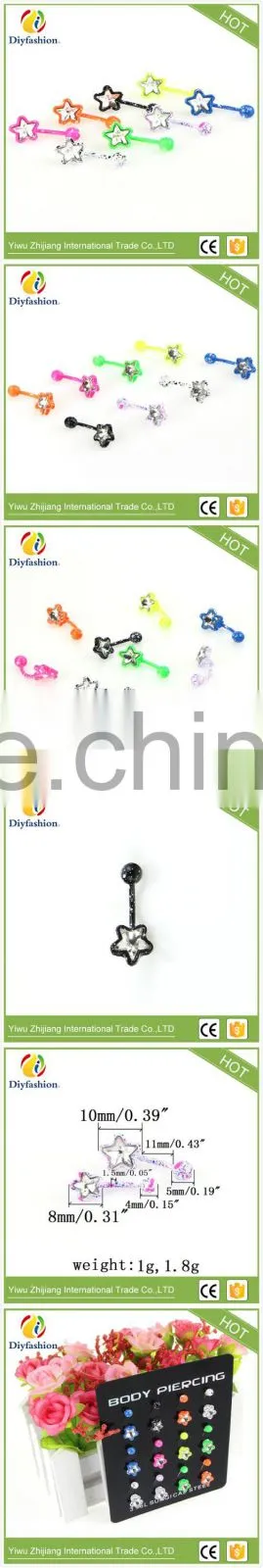 Hot new style stainless steel Fluorescent star shape navel belly button