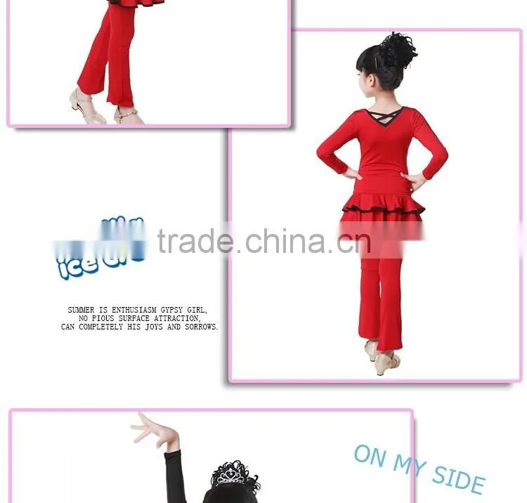 New Girls Kid Latin Performance Tops And Pants Suit Child Long Sleeve Back V-neck Cross Dance Costumes