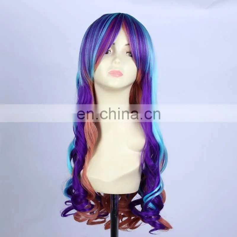 Popular Long mazarine Blue Mix color Cosplay Curly Wig