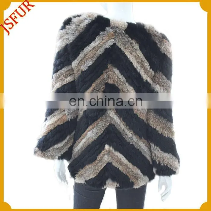 New fashion luxury women rabbit fur coat bi-color custom colorful jacket with real rabbit fur