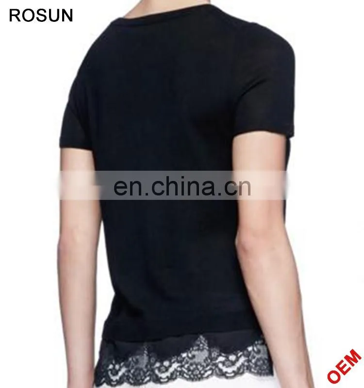 Latest fancy girls pullover Tops as Regular fit short sleeve woolen sweater designs for children of knitwear with lace