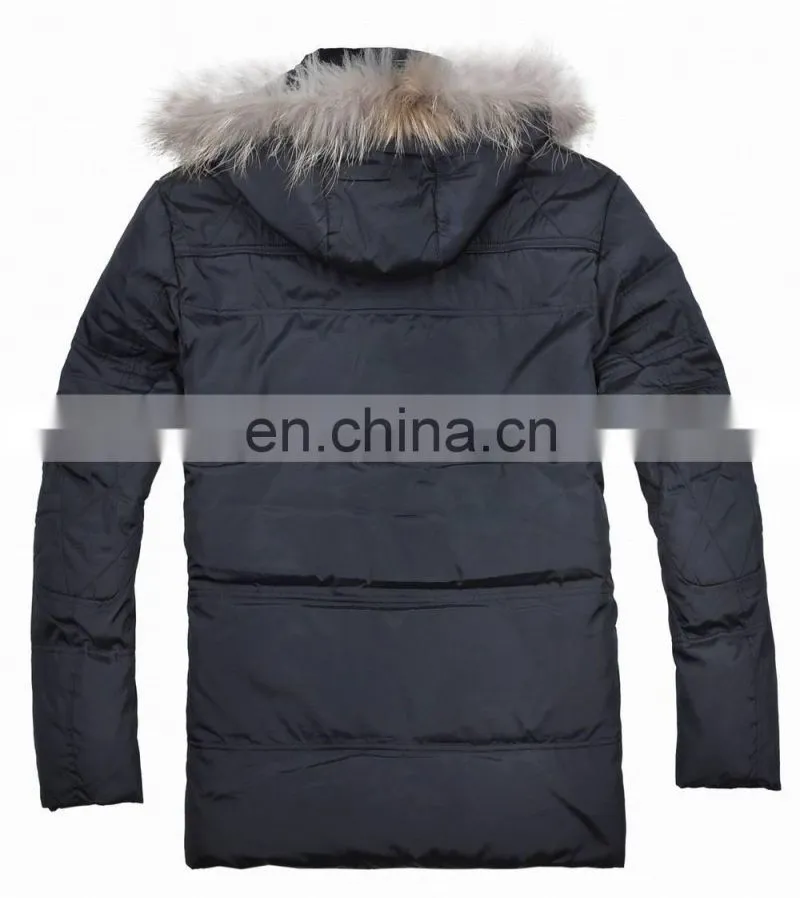 fashion mens winter fur hood cow buckle down padded lo