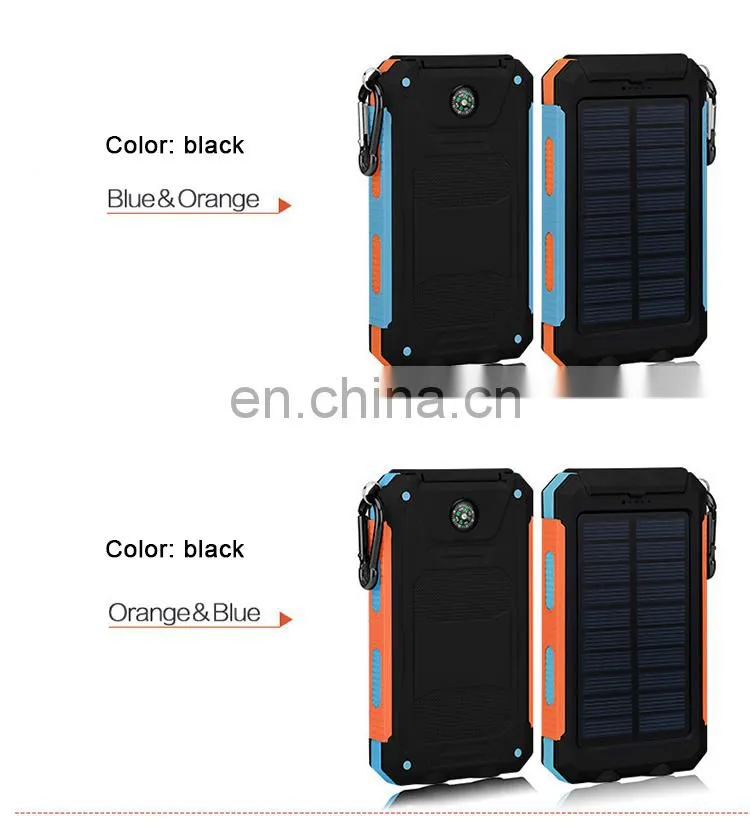 Amazon Hot Selling 8000mah, 10000mah external solar power bank waterproof battery charger portable charge
