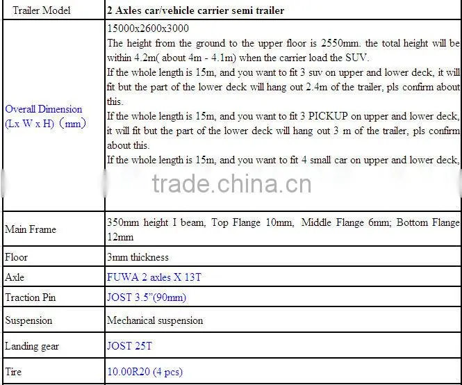 Dongfeng 2 axles car transport semi truck trailer
