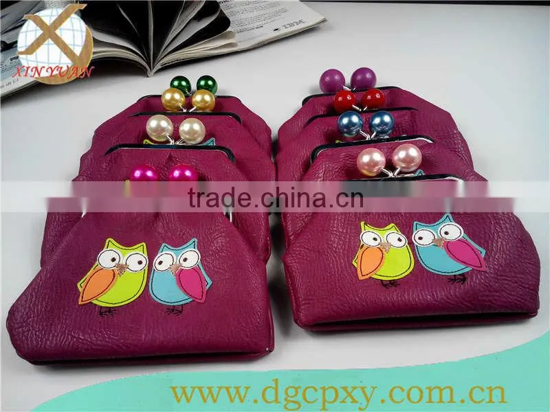 yellow pearl kiss lock metal frame PU bags for children