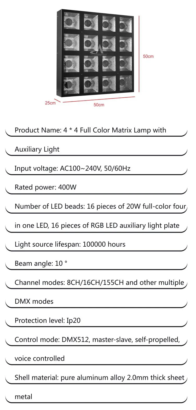 JZ1620L Factory Wholesale 4x4 Matrix light 16x20W Full Color 4in1 LED Lighting Manufacturer Stage Effect Light