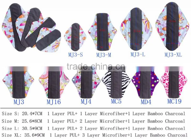 2016 Female Bamboo Charcoal Menstrual Pad Cloth Sanitary Pad