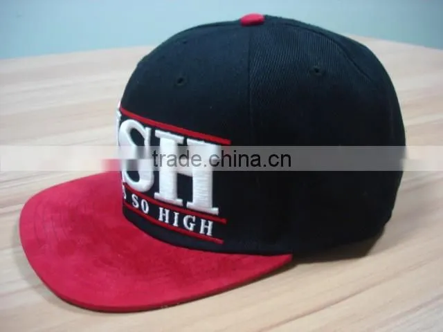 custom 3D embroidery 6 panels snapback caps and suede leather brim
