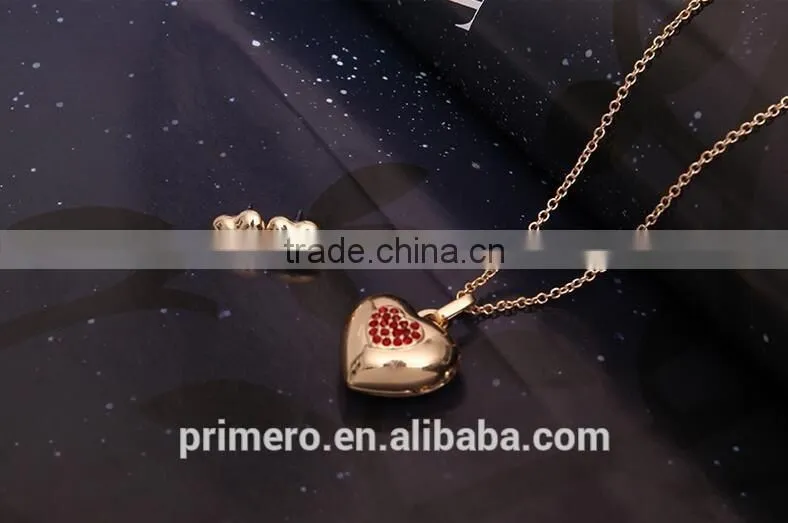 New Arrive Gold Plated jewelry fashion cute Pretty Heart Necklace Earring Set TOP quality