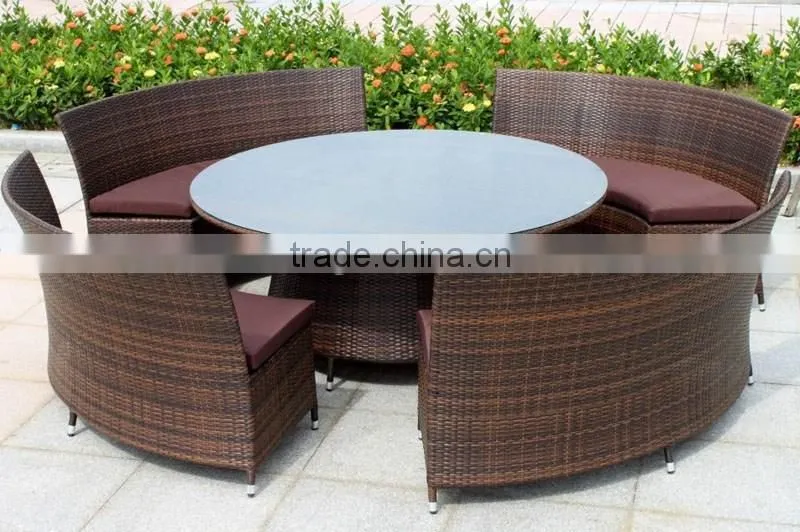 Hot Sale Outdoor Synthetic Resin Round 4,5,6,8,10,12 Seat Table Chairs Sofa Set Poly Rattan Garden Furniture
