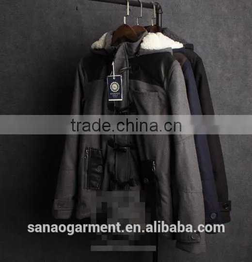 2015 casual men's thicken hooded lambs cotton-padded jacket