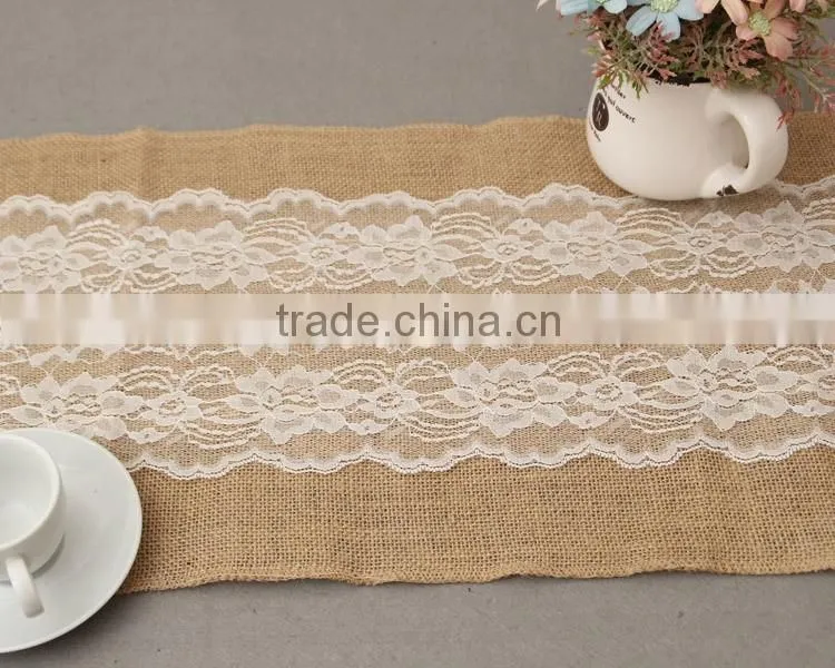 30*275cm Extra Large Burlap Tablecloth With Lace,Jute Burlap Trimming For Decoration