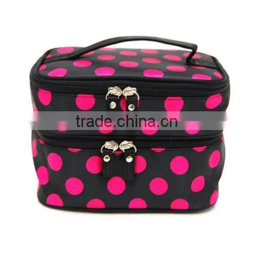 Black And White Dot Pattern Two Layers Makeup Case Bag