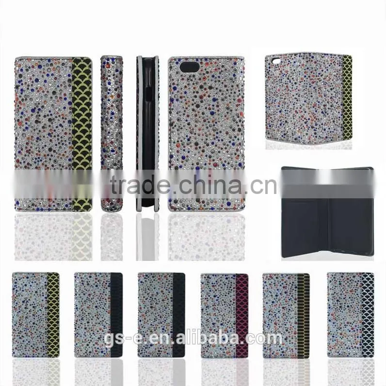 PU Leather Case With Rhinestone Customized Flip Case For Samsung Galaxy S6 Edge