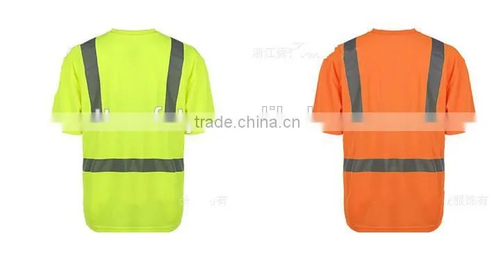 custom design fluorescence orange yellow high visibility cheap safety reflective uniform t-shirt
