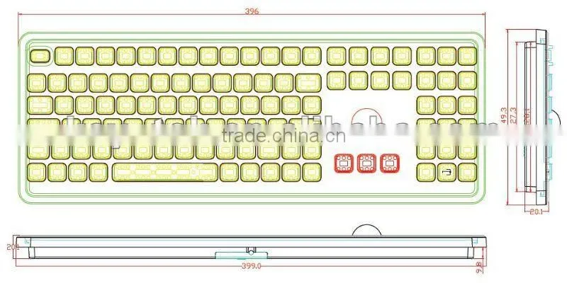 Industrial keyboard with optical trackball compact design and custom layout