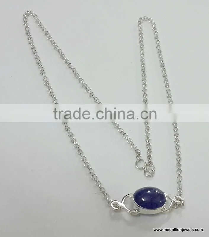 Tanzanite Pear Cabochon 925 Solid Sterling Silver Necklace, Designer Sterling Silver Gemstone Necklace, Gemstone Necklace