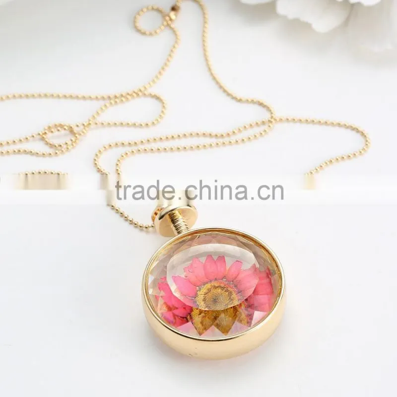 pink crystal handmade flower crystal necklace
