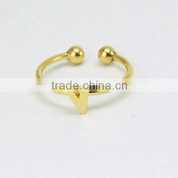 Fashion Stainless steel gold plated Letter alphabet ring with ball
