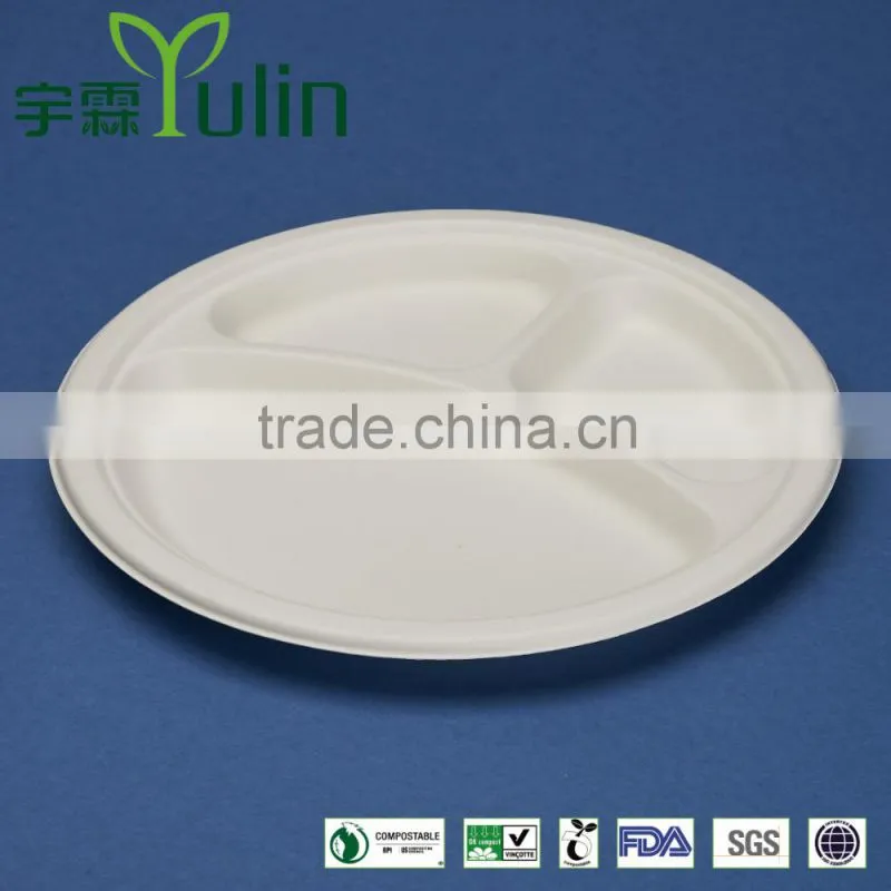 PL-10-3 Microwaveable freezable disposable 3 comparts Kids party round plates