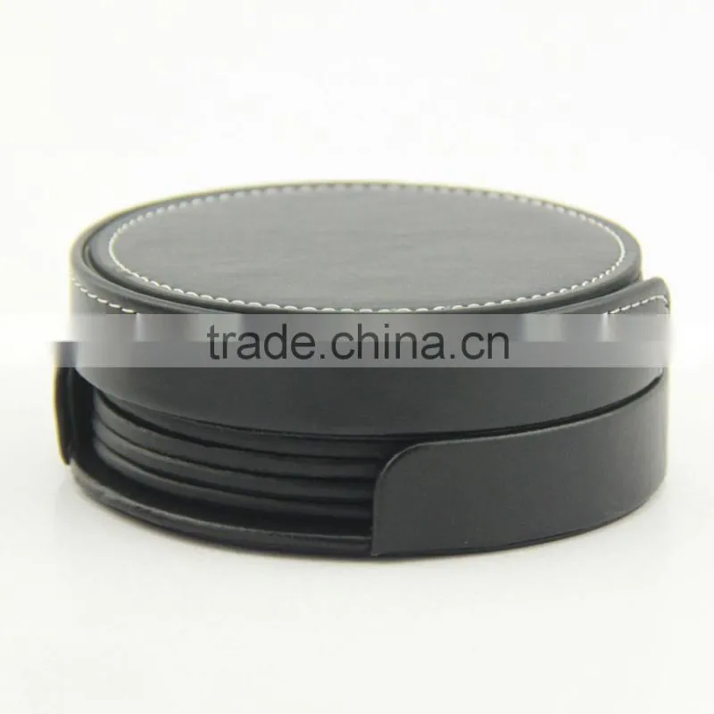 Blank black PU leather coaster set