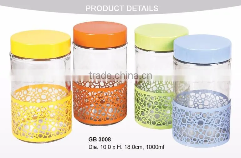 steel coating glass spice jar glass canister glass storage jar