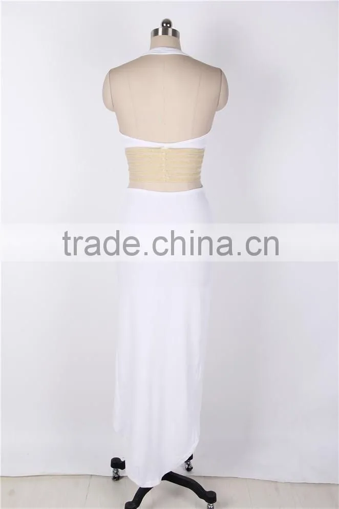 Hot Wholesale Gold Striped Cut Out Halter Neck Maxi Dress Long Tight Sexy Dress