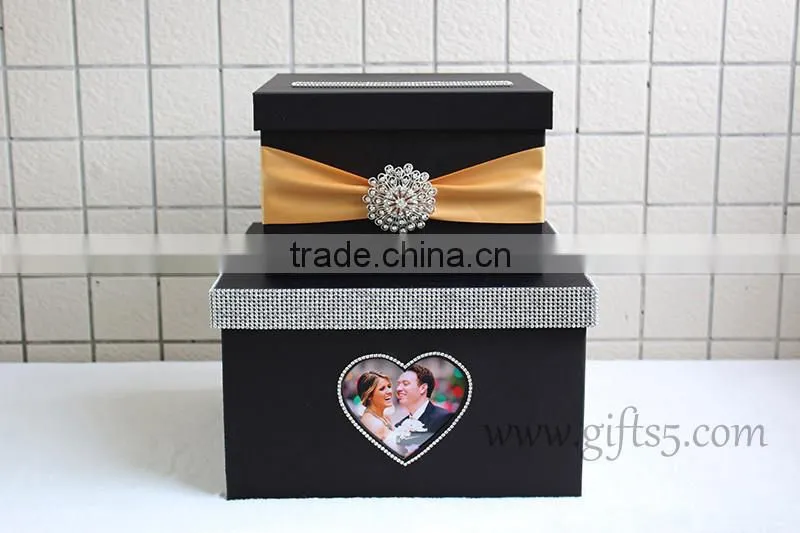 Elegant Handmade black wedding cardbox with photo frame