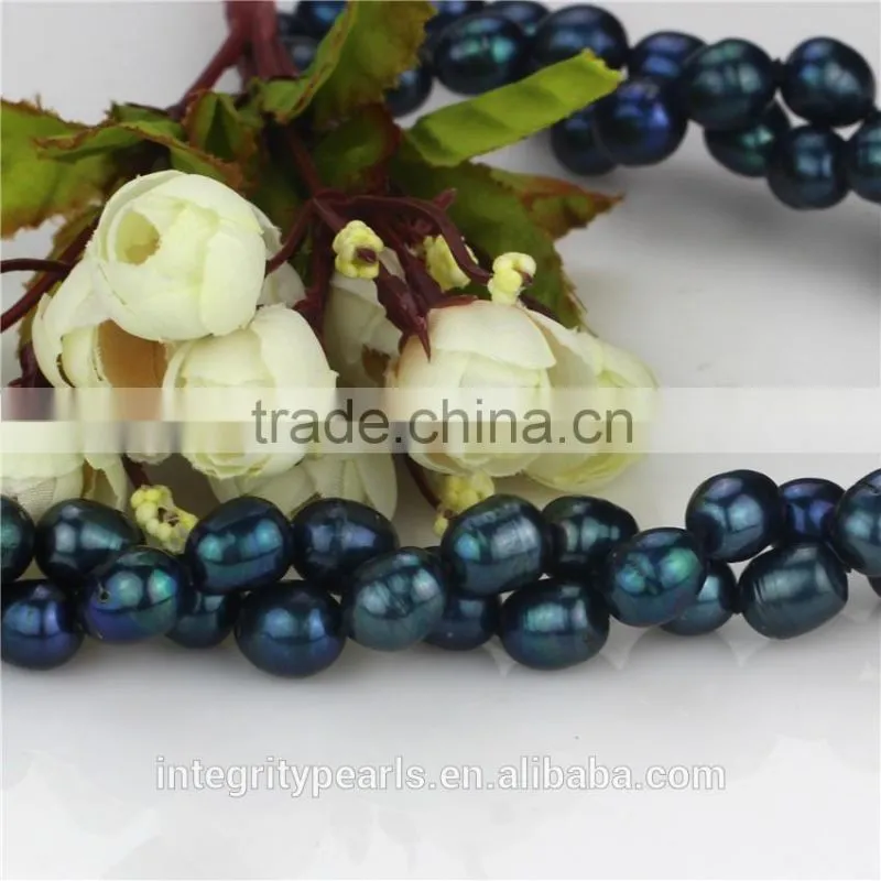 Fashion freshwater pearl necklace 11-12mm peacock blue long rice pearl necklace