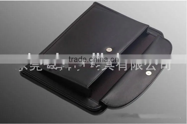 foldable multi-function brown leather business notebook with a out pocket