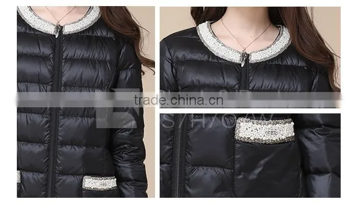 2015 fashion 100%polyamide softshell foldable black winter parka coats woman