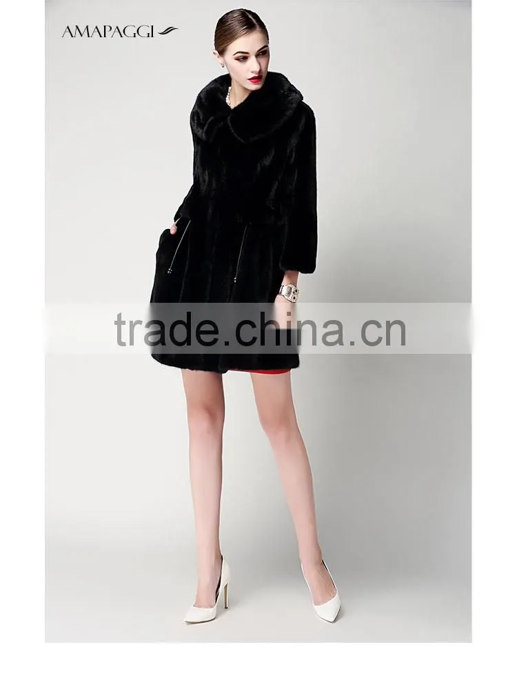 Wholesale top quality black slim mink womens fur coat from China
