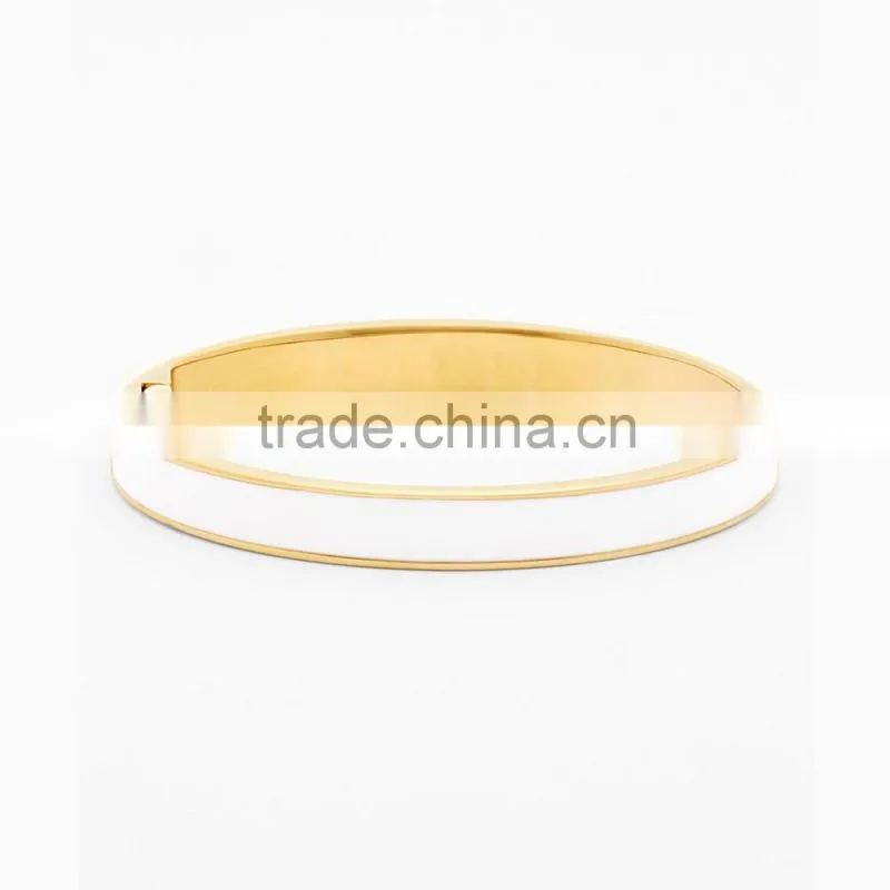 Women simple gold stainless steel white enamel open bangle