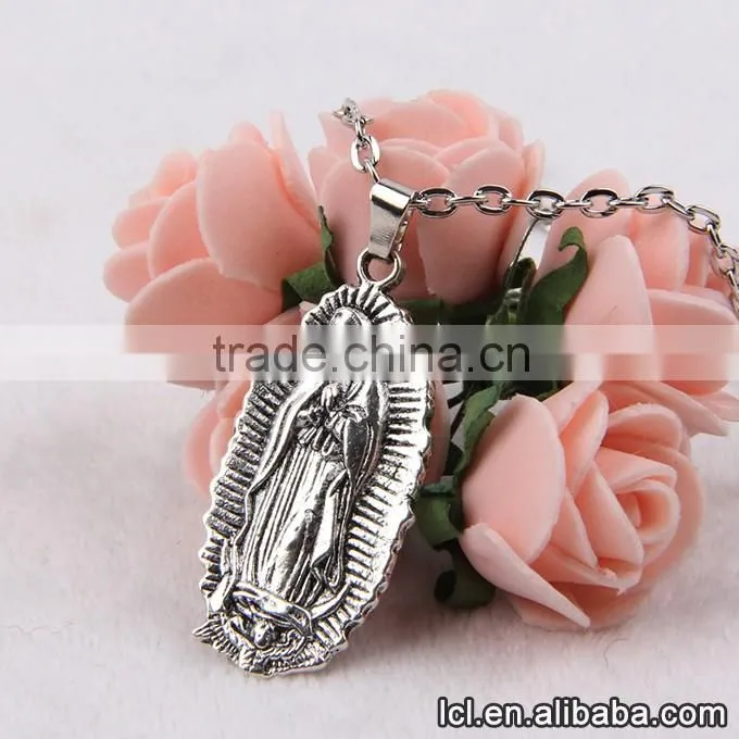 Fashion imitation jewelry necklace, antique imitation silver religious bead necklace with fish pendant